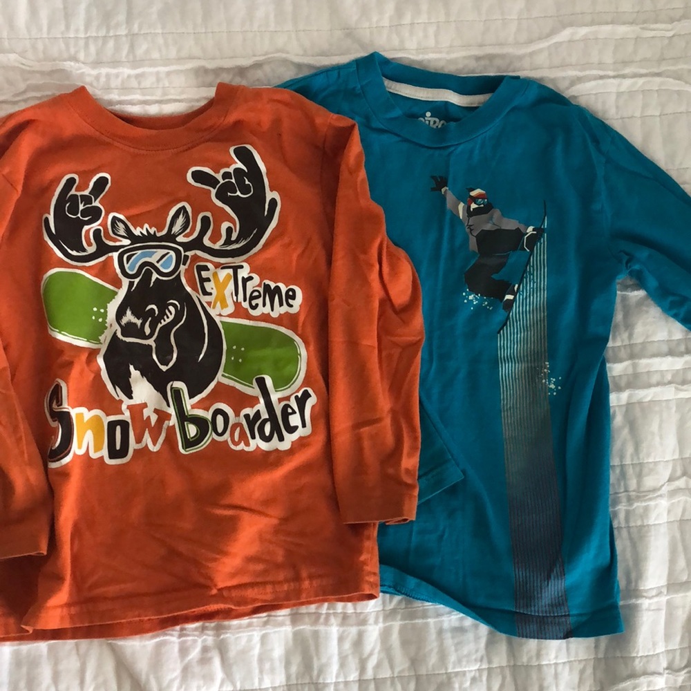 Boys long sleeve winter sports themed tees
